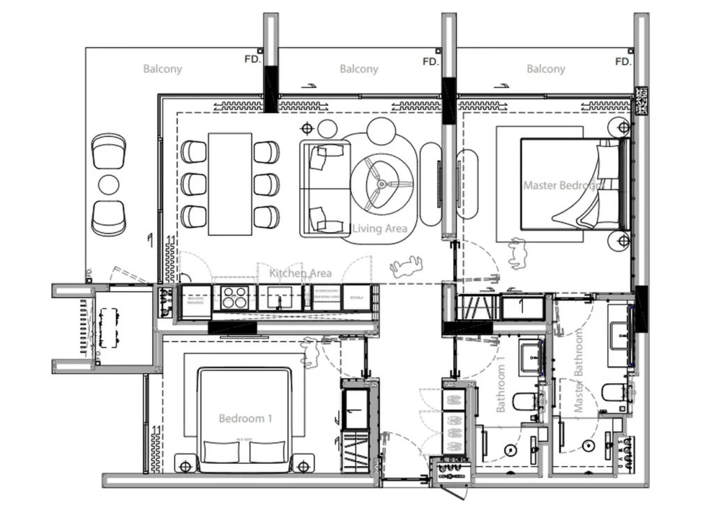 Комфортная двухкомнатная квартира 100.28 м² в