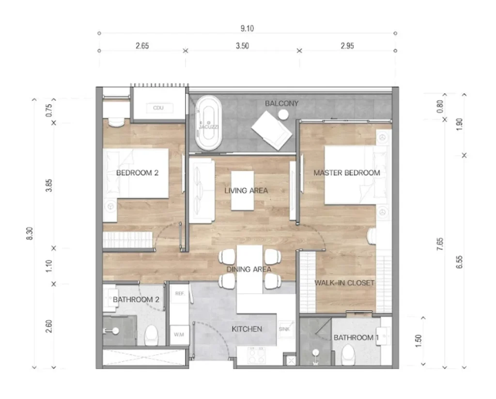 Family duplex with pool view 76 m² in