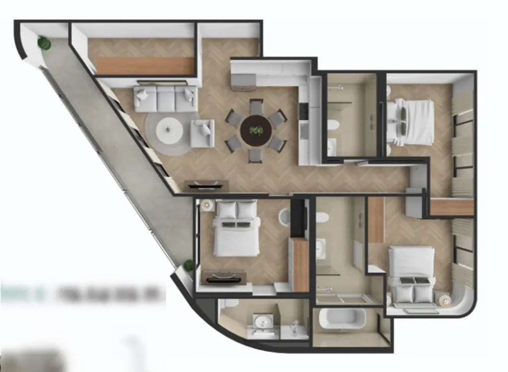 Compact two-bedroom for a family of 58.60 sq. m. in