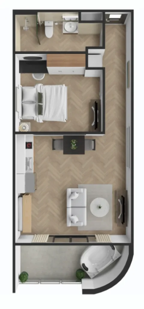 Spacious one bedroom with a large balcony 51.04 sq.m. in