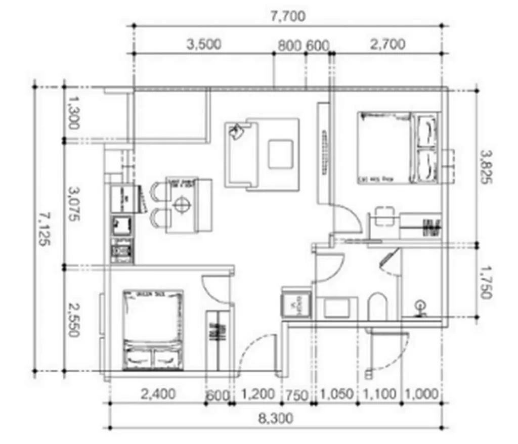 Bright one-bedroom with panoramic balcony 58.40 sq.m. in
