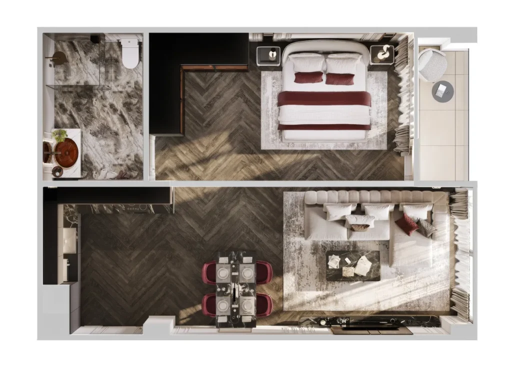 Просторная однушка в Кароне 46.50 м² в