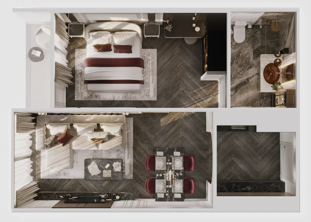 Современная 1-комнатная квартира 47.00 м² в