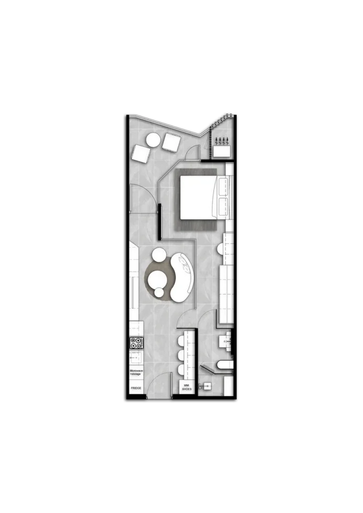 Уютная двухкомнатная квартира с террасой 72 м² в