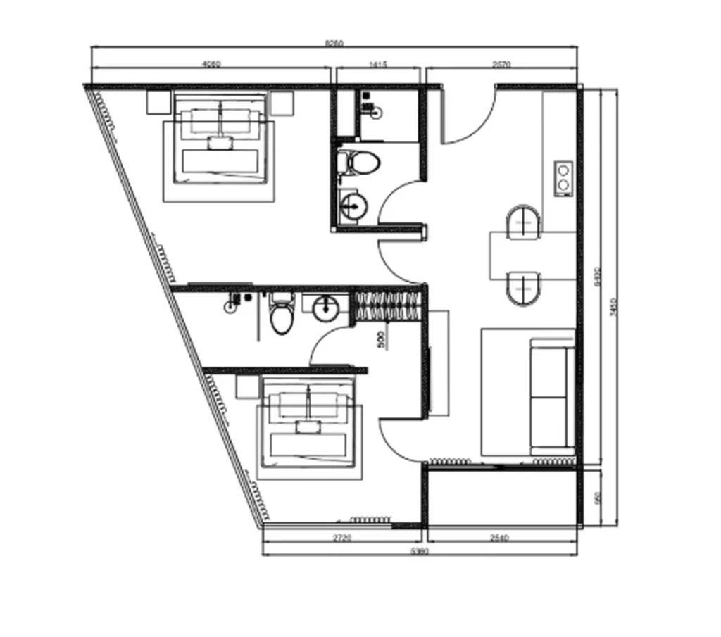 Family 2 bedroom apartment with pool view 53.8 sq.m in