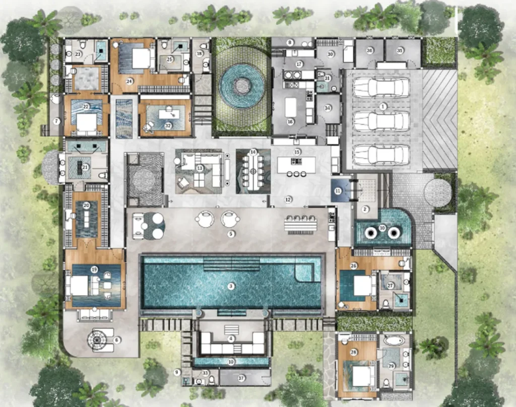 Частная вилла с тропическим садом 1640 м² в