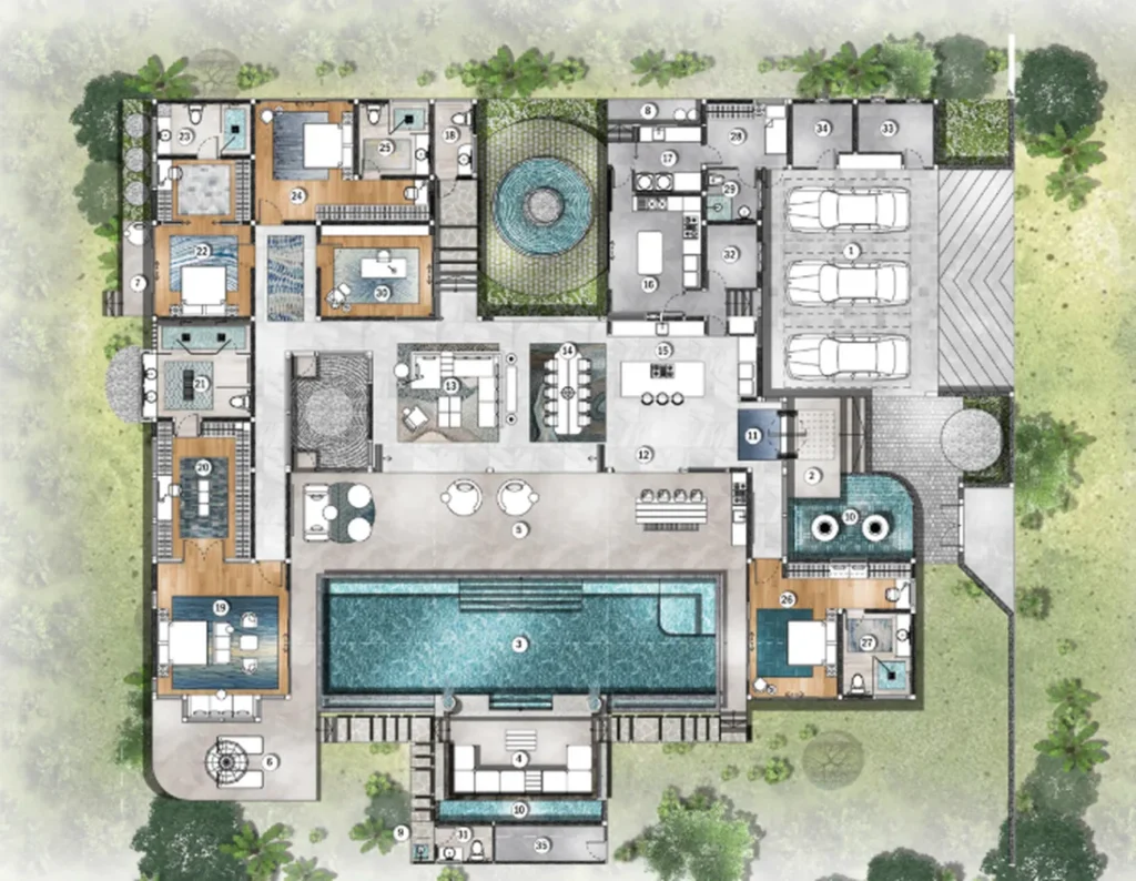 Частная вилла с тропическим садом 1640 м² в