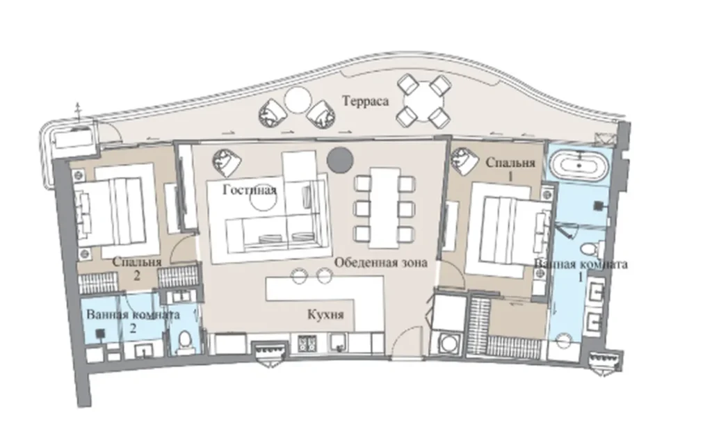 Harmonious one bedroom apartment of 128 sq.m. in
