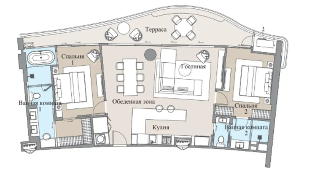 Harmonious one bedroom apartment of 128 sq.m. in
