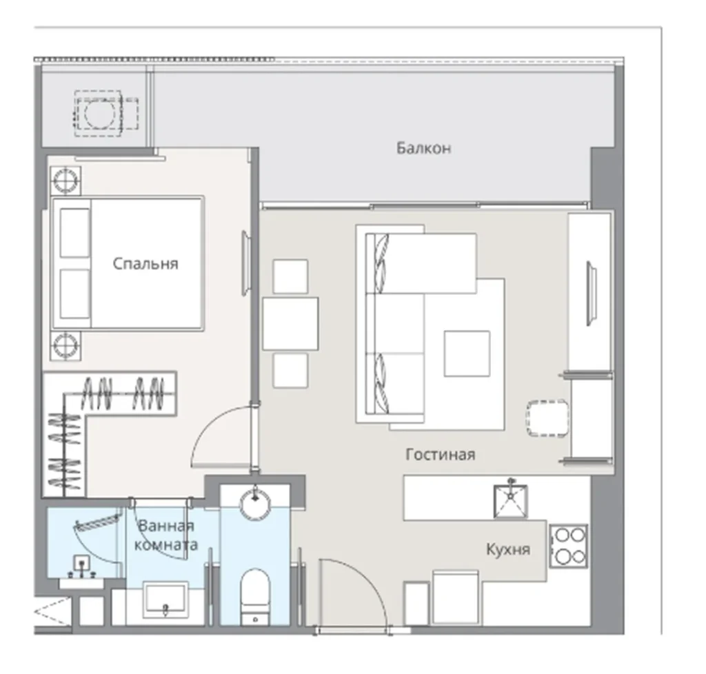 Комфортная двушка с панорамной террасой 56 м² в