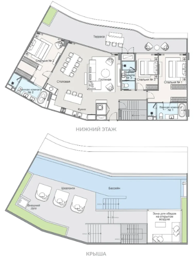 Комфортный двухуровневый пентхаус 358 м² в