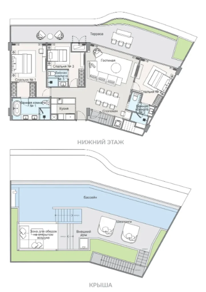 Трёхкомнатный пентхаус 282 м² в