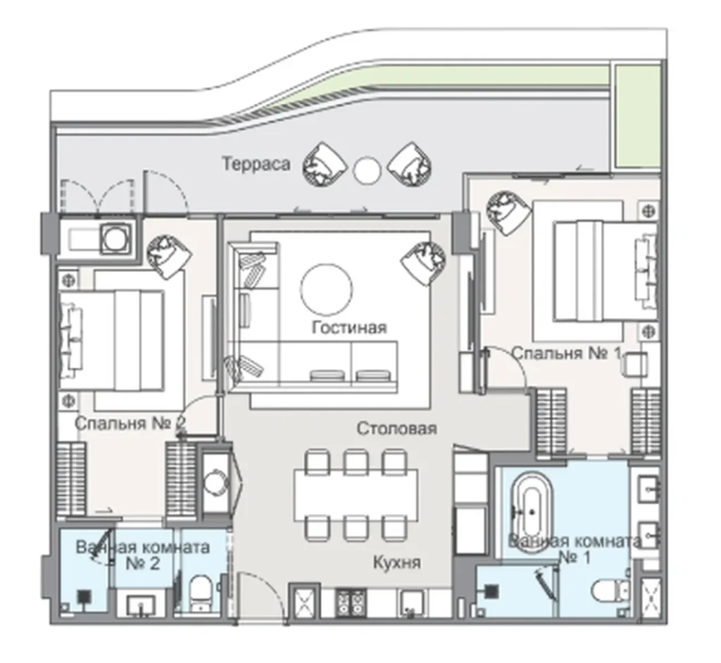 Spacious two bedroom apartment with a large terrace of 163 sq.m. in