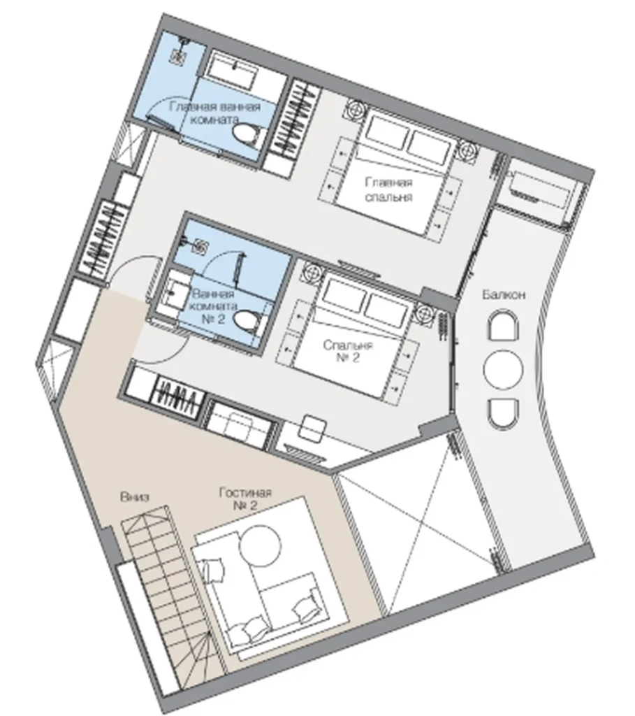 Spacious three-room penthouse of 260 sq.m. in