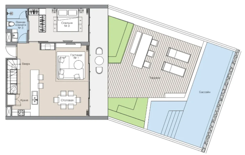 Spacious three-room penthouse of 260 sq.m. in