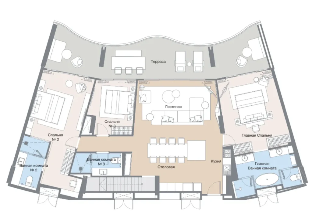 Шикарный трёхкомнатный пентхаус 316 м² в