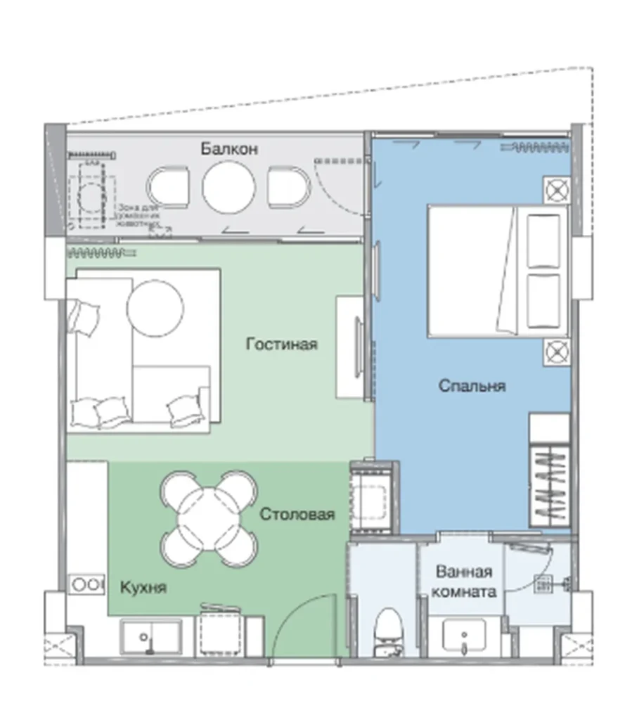 Уютная однушка с террасой 54 м² в
