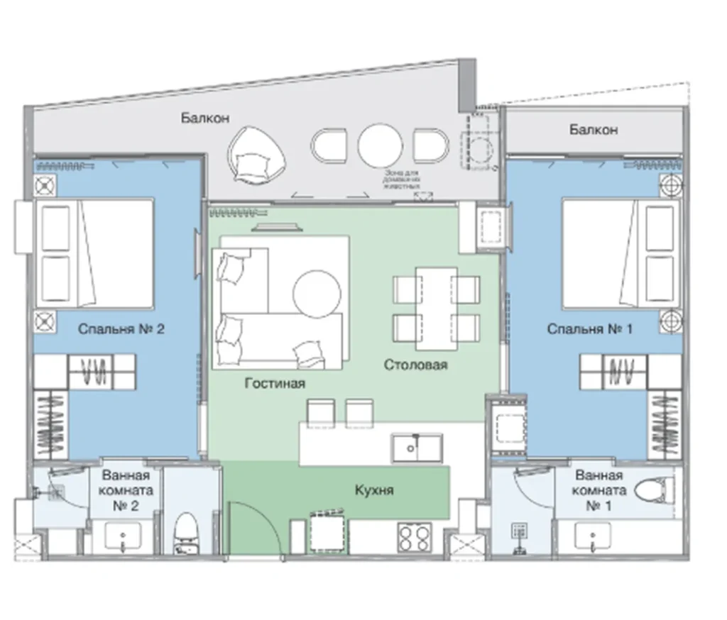Уютная однушка с террасой 54 м² в