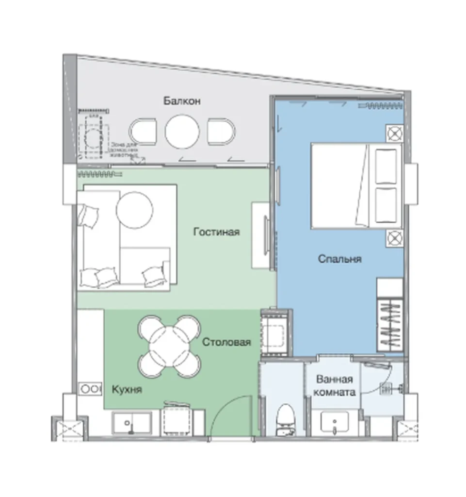 Продуманная трёхкомнатная квартира 57 м² в