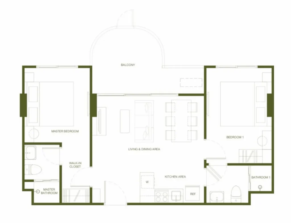 Spacious two-bedroom apartment with two bathrooms 59.75 sq.m. in