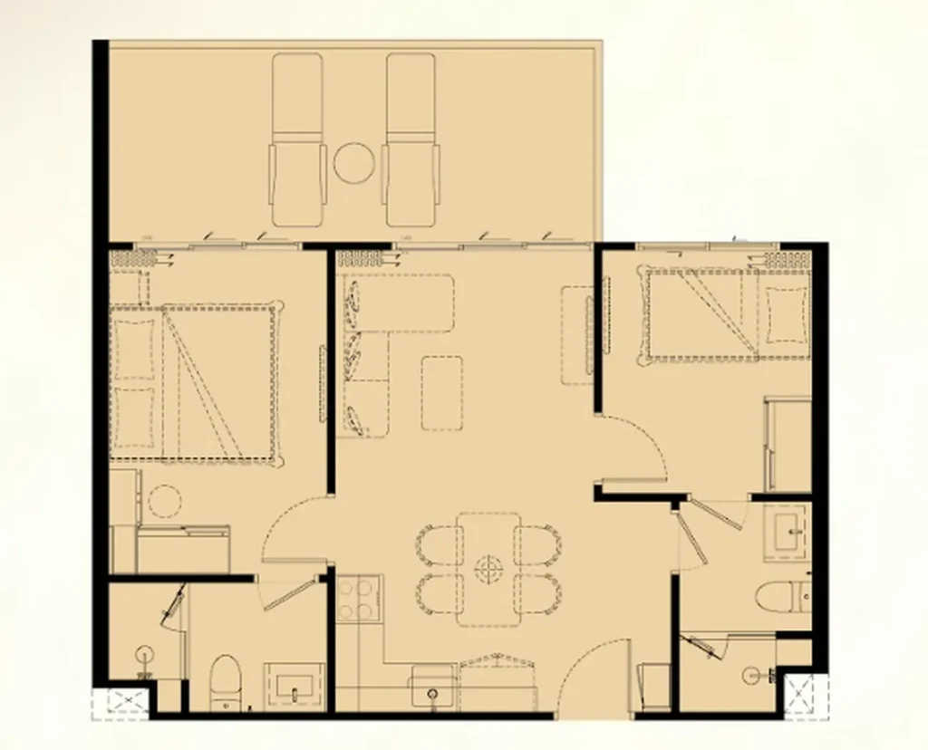 Просторная 2-комнатная квартира 76 м² в