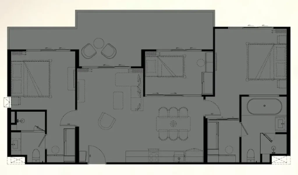 Spacious three-bedroom apartment with two bathrooms 110 sq.m. in