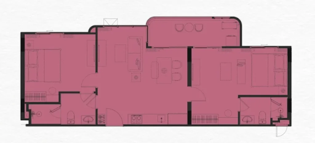 Семейная двухкомнатная квартира 74 м² в