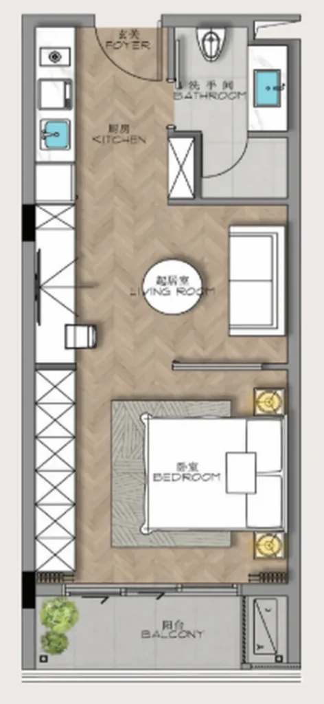 Лаконичная студия с панорамным видом 43.95 м² в