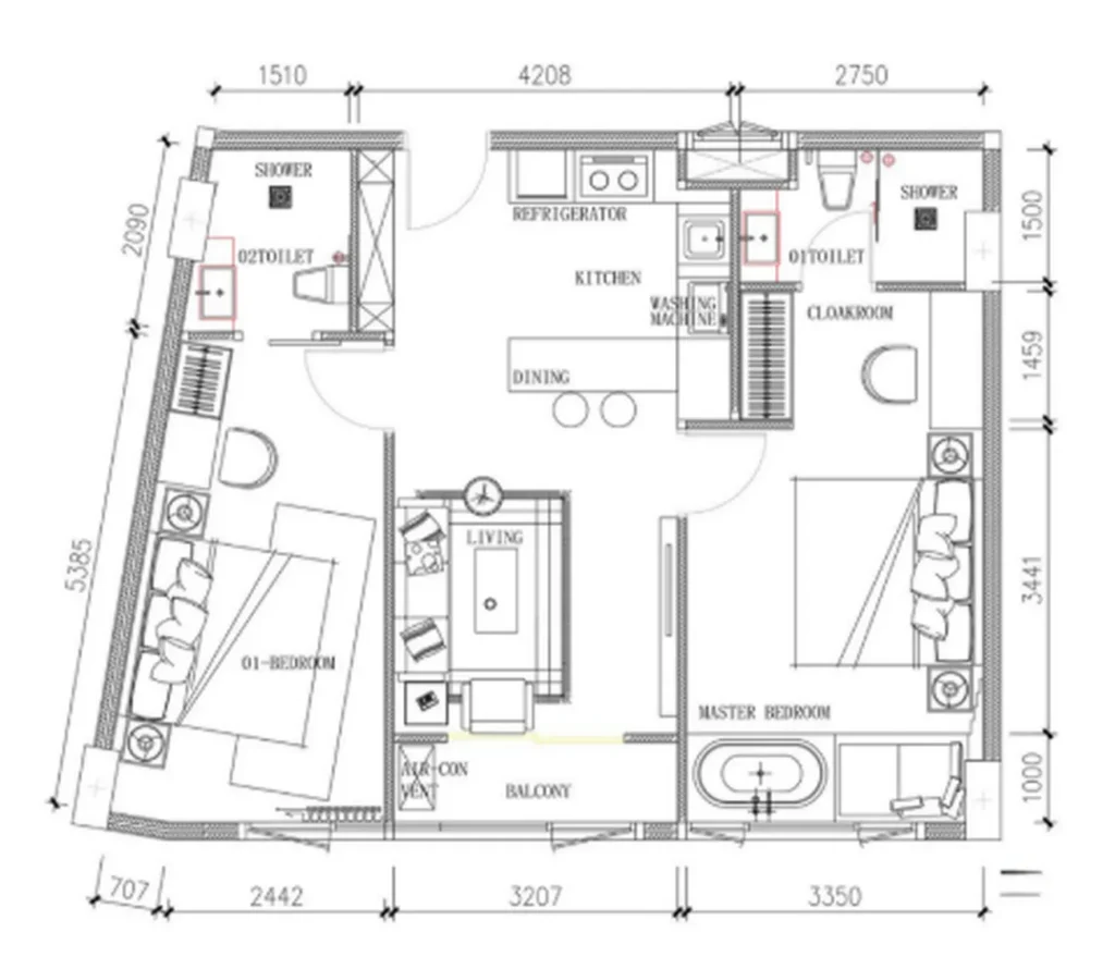 Просторные 2-комнатные апартаменты с видом на бассейн 75 м² в