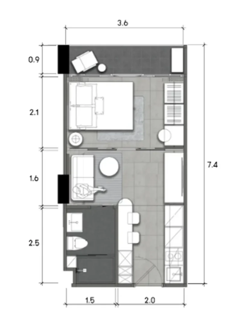 Компактная 1-комнатная квартира с балконом 28 м² в