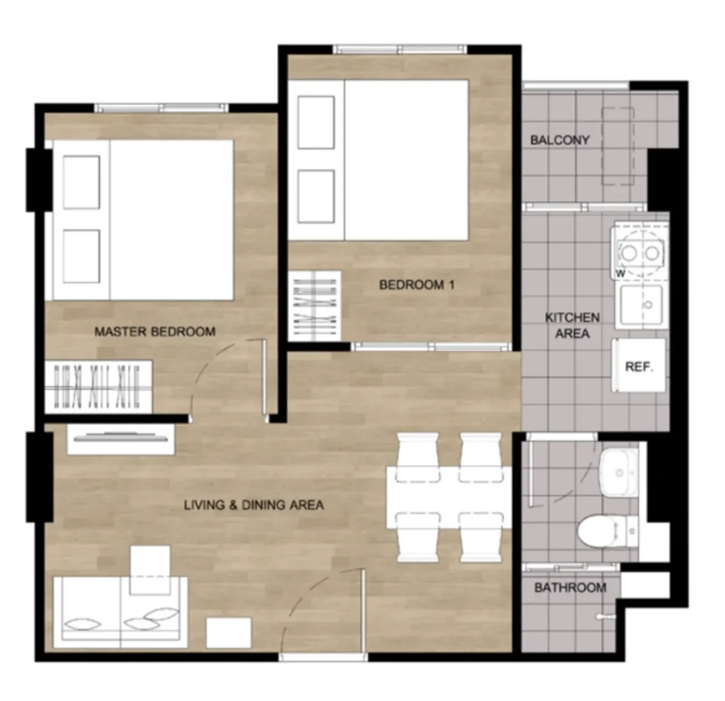 Просторные двухкомнатные апартаменты 43.50 м² в